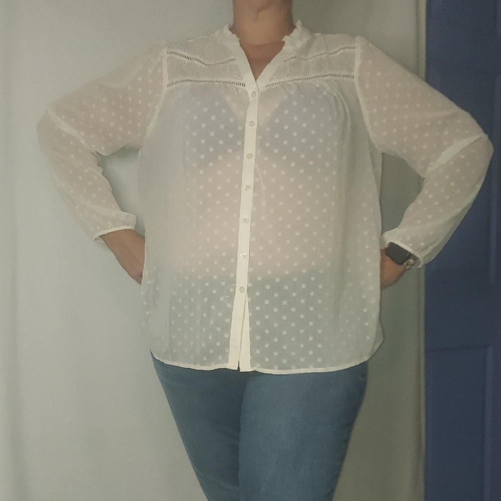 Torrid Sheer Ivory Polka Dot Blouse